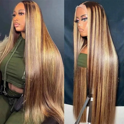 200% Density Lace Front Wig 13X4 Straight Lace Front Wig 4/27 Honey Blonde Mixed Human Hair Wig Women Wig for Black Women
