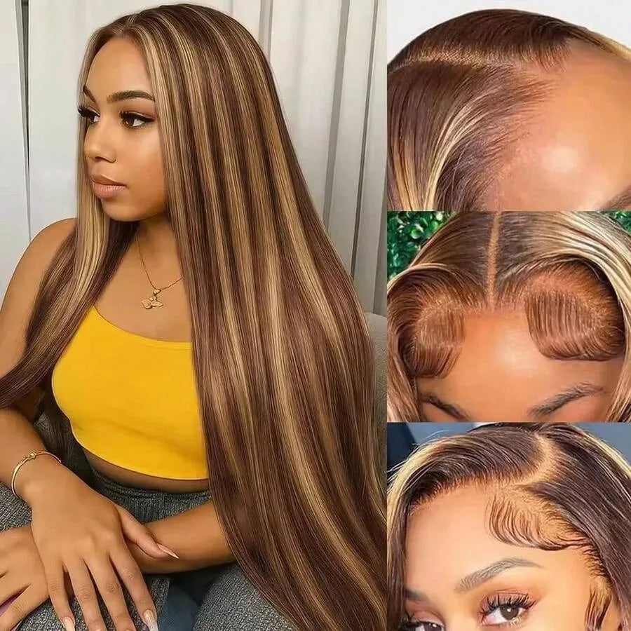 200% Density Lace Front Wig 13X4 Straight Lace Front Wig 4/27 Honey Blonde Mixed Human Hair Wig Women Wig for Black Women