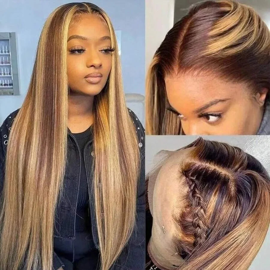 200% Density Lace Front Wig 13X4 Straight Lace Front Wig 4/27 Honey Blonde Mixed Human Hair Wig Women Wig for Black Women