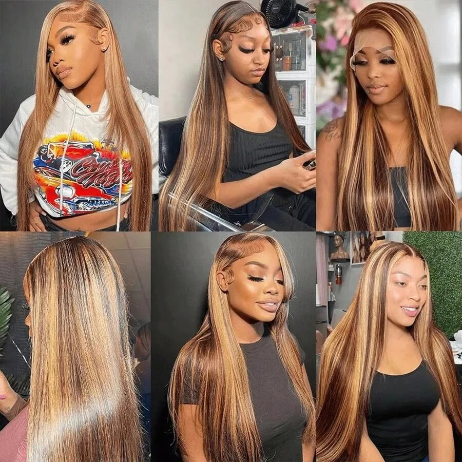 200% Density Lace Front Wig 13X4 Straight Lace Front Wig 4/27 Honey Blonde Mixed Human Hair Wig Women Wig for Black Women