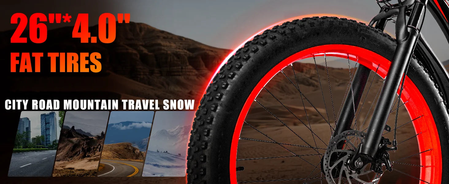 EOEOTWO 1500W Electric Bike 48V 15Ah Battery 26" 4.0 Fat Tire Ebike 34MPH High Speed Mountain Bicycle Off-Road Snow Bike for Adults