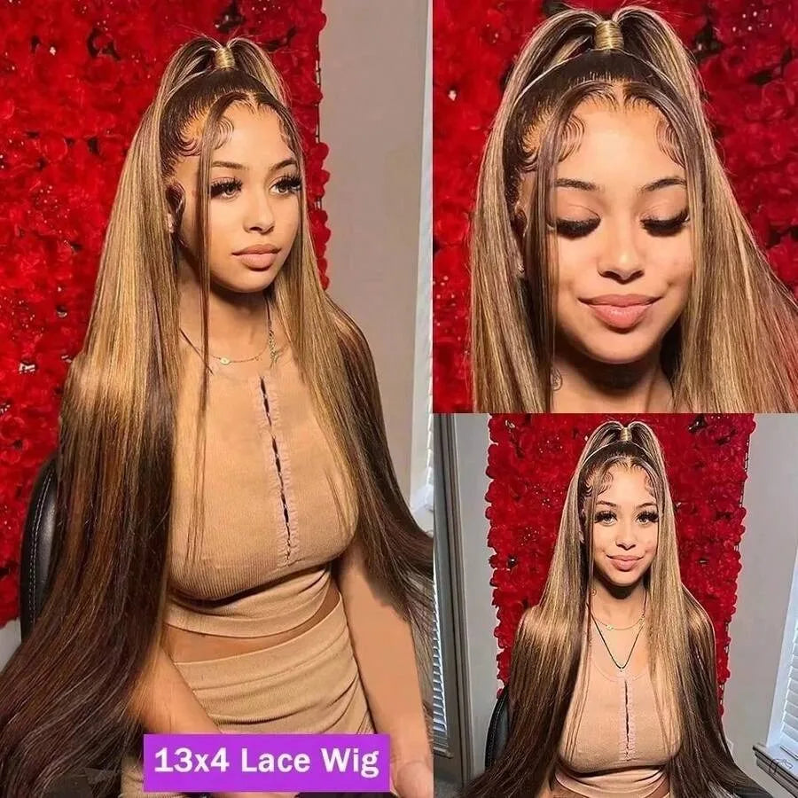 200% Density Lace Front Wig 13X4 Straight Lace Front Wig 4/27 Honey Blonde Mixed Human Hair Wig Women Wig for Black Women