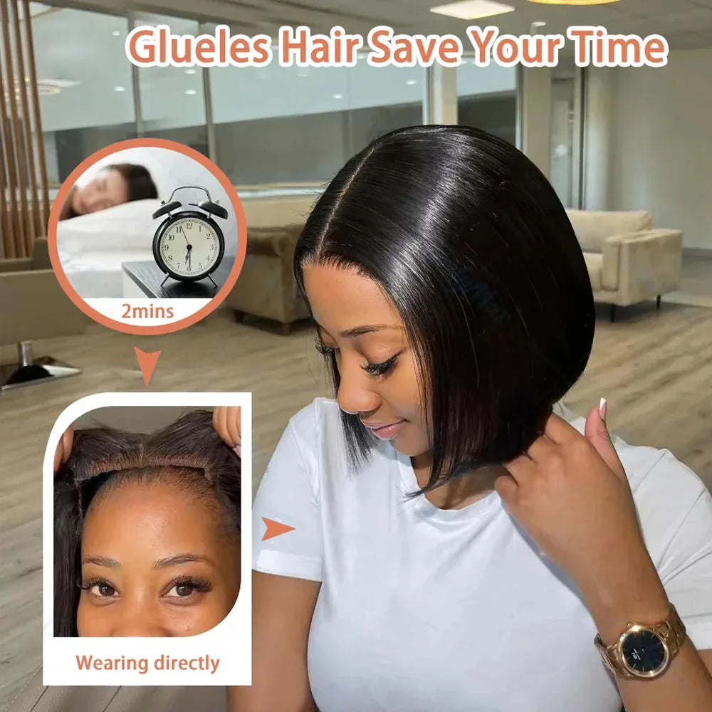 250% Density Straight Wear And Go Glueless 13x4 Bob Wig For Women Ready To Go Human Hair Wigs 4x4 5x5Lace Closure Wig Human Hair