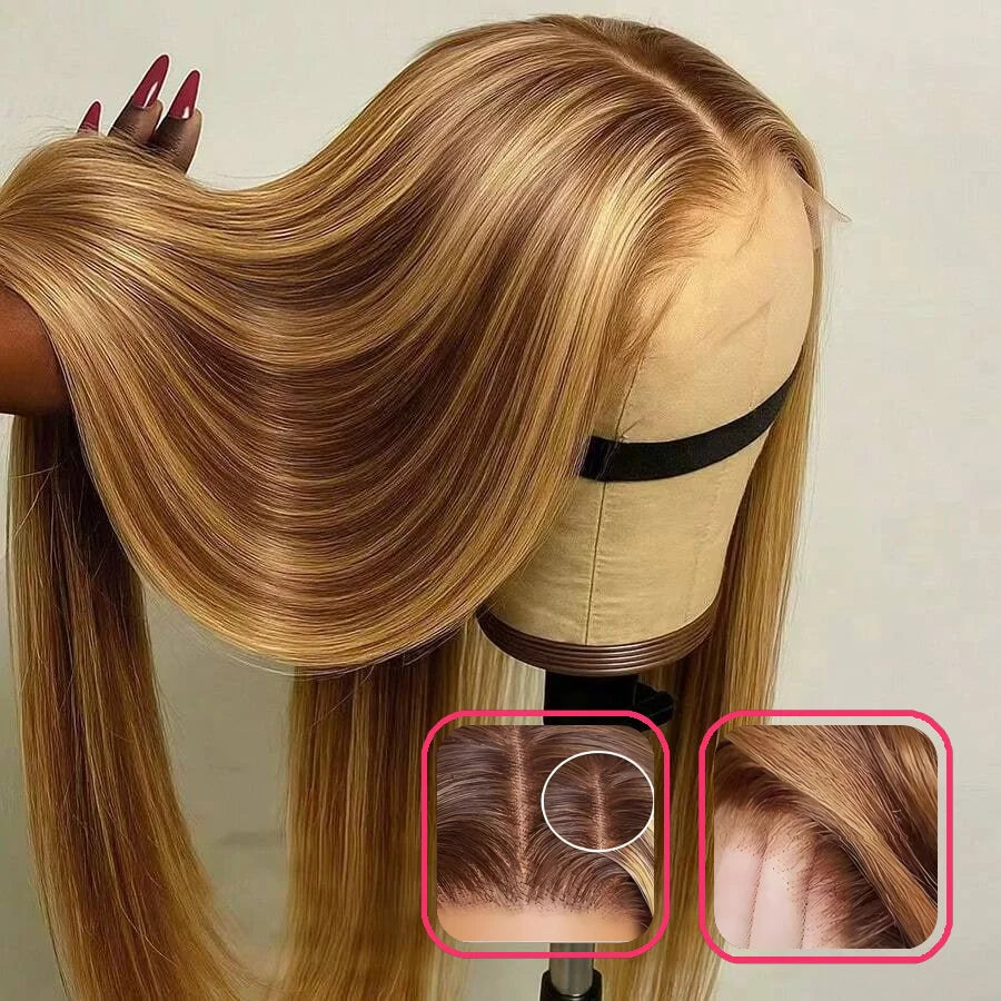 200% Density Lace Front Wig 13X4 Straight Lace Front Wig 4/27 Honey Blonde Mixed Human Hair Wig Women Wig for Black Women