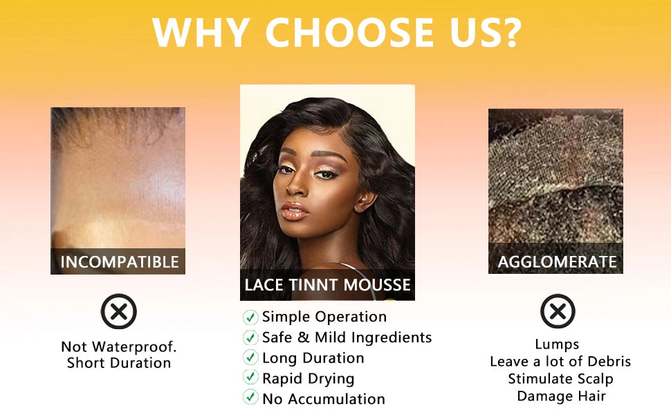 Lace Tint Mouse for Front Wigs And Orange Flavor Wax Stick for Broken Hair Flyaway Control Edge Control Wig Installation Kit Set