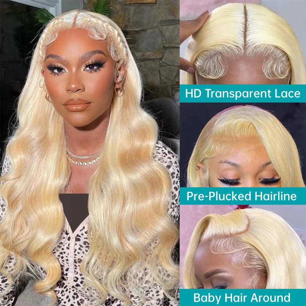 613 13x6 Lace Front Wig Human Hair Body Wave Blonde Lace Frontal Wigs for Women 220 Density Natural Hairline With Baby Hair