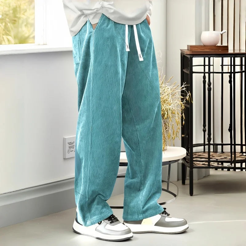 2026New Mens Corduroy Casual Pants Fashion Loose Fit Baggy Pants Straight Sweatpants Elastic Waist Drawstring Outdoor Streetwear