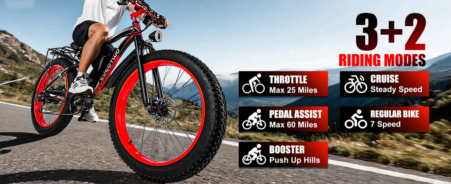 EOEOTWO 1500W Electric Bike 48V 15Ah Battery 26" 4.0 Fat Tire Ebike 34MPH High Speed Mountain Bicycle Off-Road Snow Bike for Adults