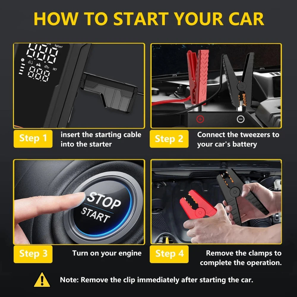 5-IN-1 Car Jump Starter with Air Compressor Peak 1500A Auto Battery Booster 150PSI Air Pump Portable Power Bank Tire Inflator