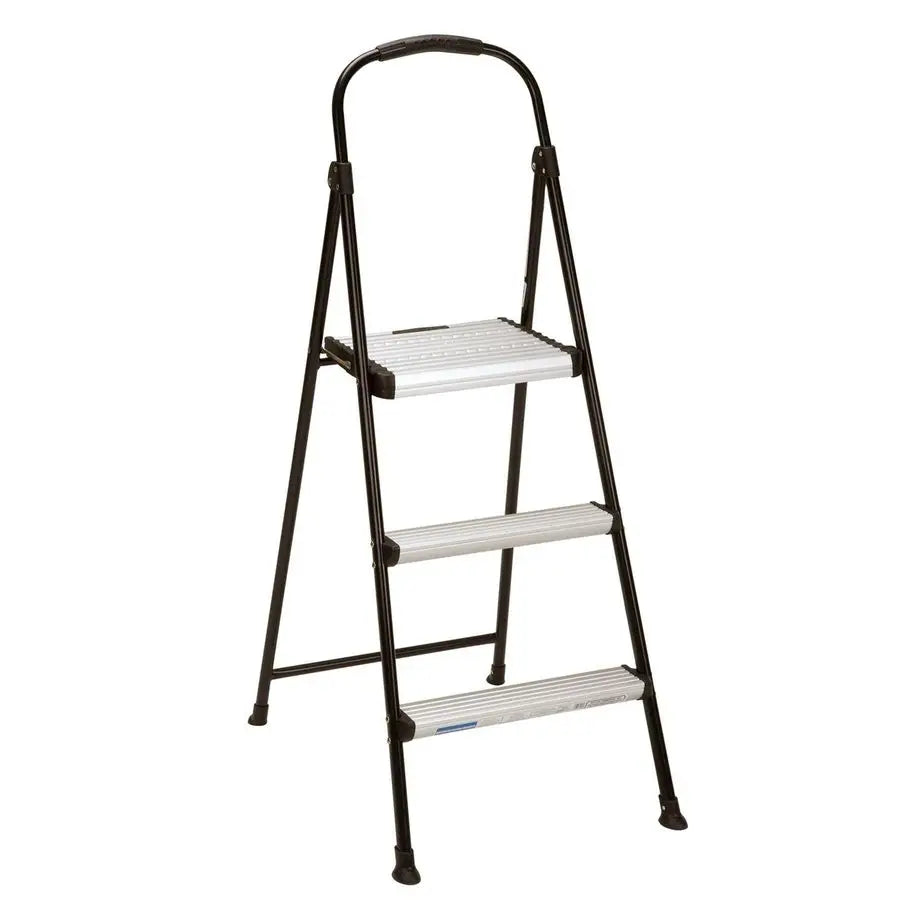 Lightweight ThreeStep Folding Step Stool for Home Use Large Platform, OneHand Release, NonMarring Leg Tips, Aluminum and Steel F