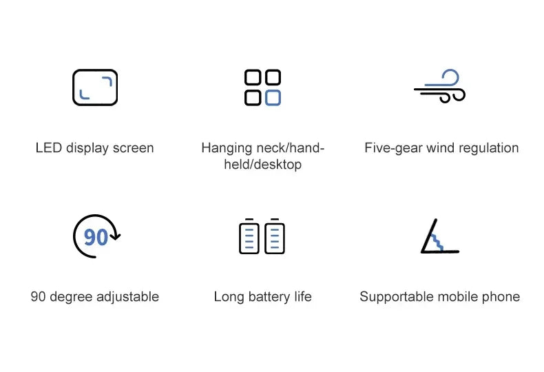 Portable Handheld Mini Fan Foldable Neck Hanging Fans 5 Speed USB Rechargeable Fan with Phone Stand and Display Screen 1800mAh