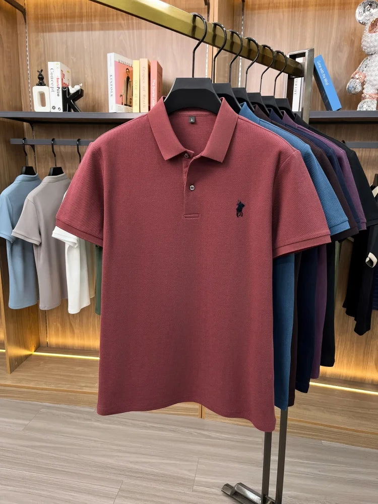 High end 100% cotton short sleeve polo shirt men's fashion luxury brand hot selling pony embroidery golf casual business T-shirt