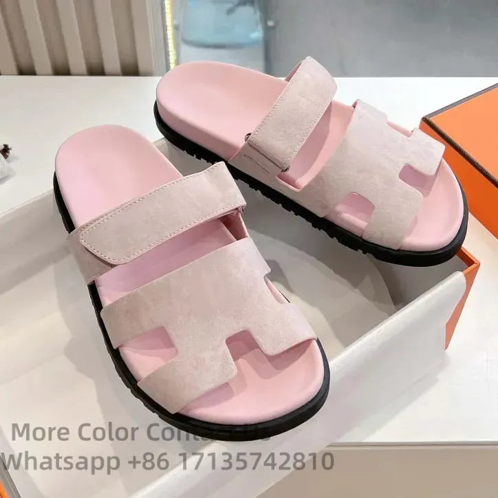 Designer O 'Blue Quality Outdoor Leisure Resort Beach Flats Leather Slippers Chype Season Classic Sandals Size