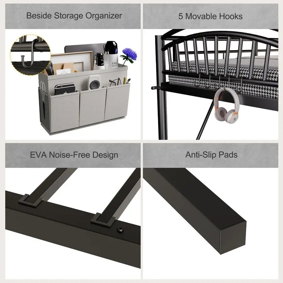 Loft Bed Twin Size, Twin Loft Bed with Bedside Caddy, Convertible Ladder amp FullLength Guardrails, SpaceSaving amp Noise Free