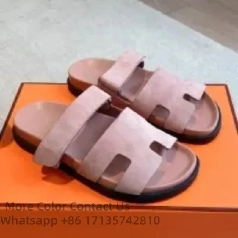 Designer O 'Blue Quality Outdoor Leisure Resort Beach Flats Leather Slippers Chype Season Classic Sandals Size