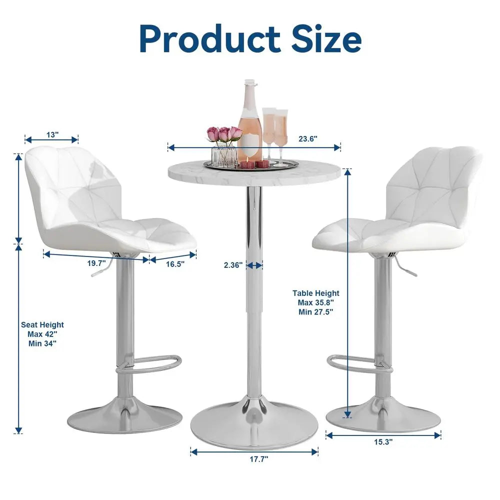 Bar Table and Chair Set of 3 Adjustable Round Pub Desk and 2 Swivel Counter Height Barstools  Liv