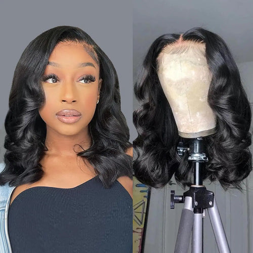 250% Body Wave HD Lace Frontal Wig Short Bob WigS Human Hair Glueless Human Hair Wavy 13x4 Transparent Lace Front Wigs For Women
