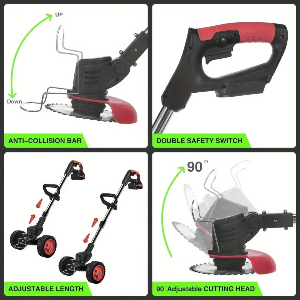 graded Cordless Electric Lawn Mower 24V 2X4.0Ah BatteryPowered, 4In1 Grass Trimmer Edger Mini Mower Brush Cutter With 3 Types