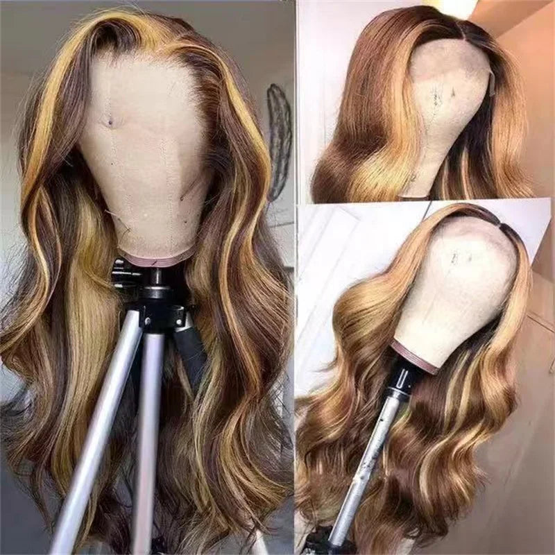 Highlight human hair wig, piano color, lace front wig, Brazilian wig, women's 65CM blonde hair, lace wig, honey body wave