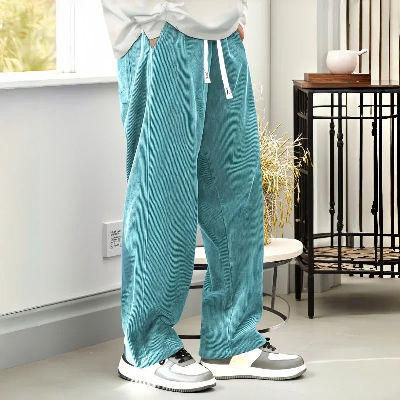 2026New Mens Corduroy Casual Pants Fashion Loose Fit Baggy Pants Straight Sweatpants Elastic Waist Drawstring Outdoor Streetwear