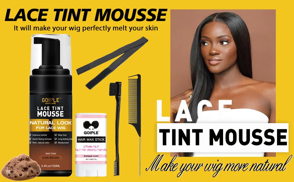 Lace Tint Mouse for Front Wigs And Orange Flavor Wax Stick for Broken Hair Flyaway Control Edge Control Wig Installation Kit Set