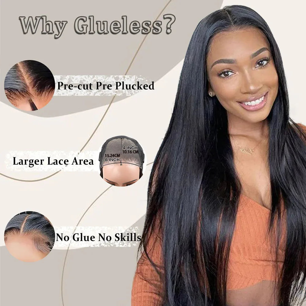 40 Inch Glueless HD Lace 13x4 Front Wig Human Hair 13x6 Ready To Wear Straight Wigs With Pre Plucked 5x5 Closure No Glue Needed