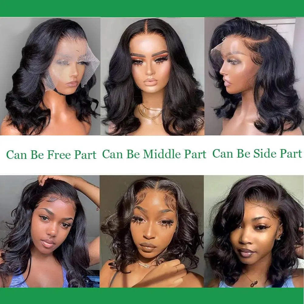 250% Body Wave HD Lace Frontal Wig Short Bob WigS Human Hair Glueless Human Hair Wavy 13x4 Transparent Lace Front Wigs For Women