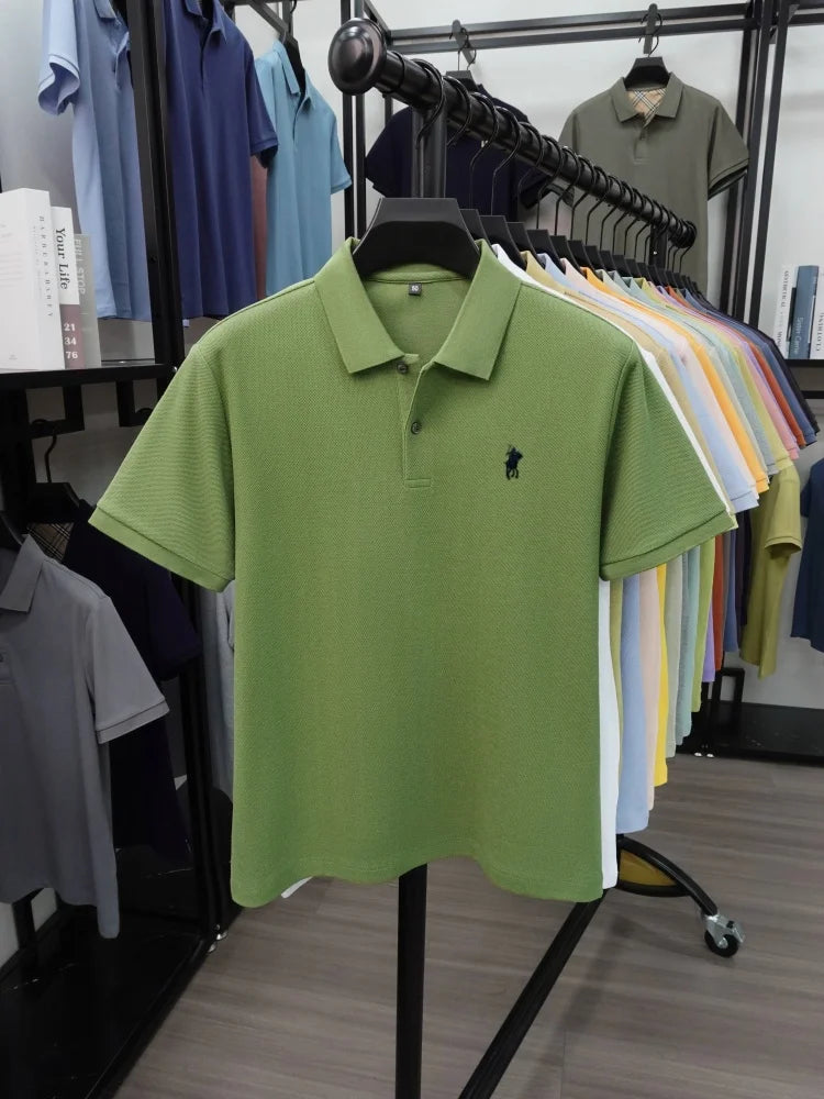 High end 100% cotton short sleeve polo shirt men's fashion luxury brand hot selling pony embroidery golf casual business T-shirt
