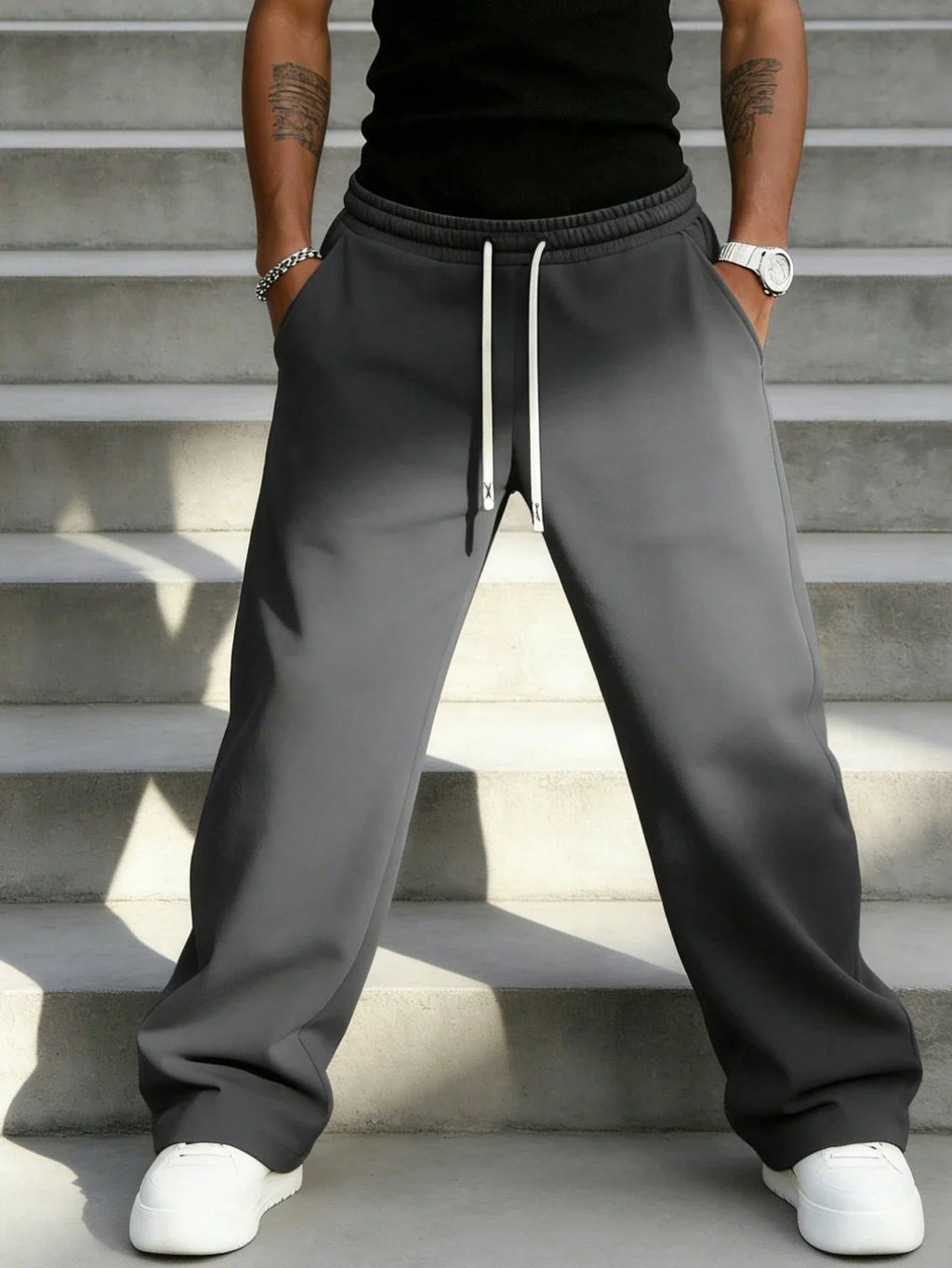 Men's Drawstring Waist Loose Wide Leg Casual Sweatpants For Autumn Winter Spring