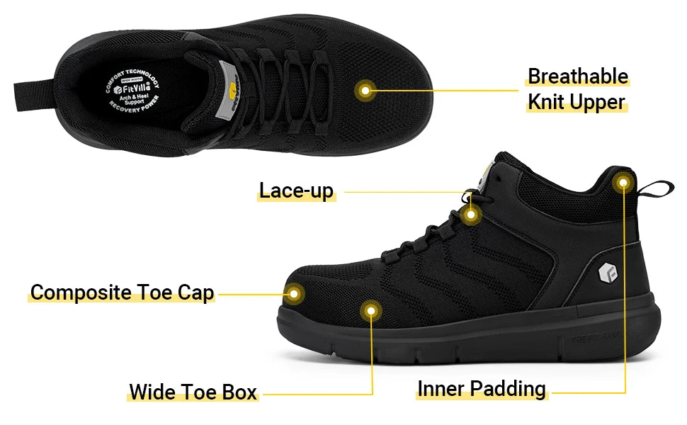 FitVille Widened Men'S Work Shoes Slip-On Composite Steel Toe Shoe Safe Puncture-Proof For Swollen Feet For Construction Sites