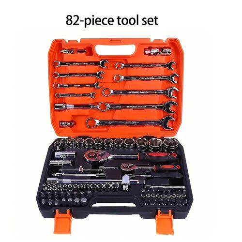 82-Piece Chrome Vanadium Steel Ratchet Wrench Socket Tool Set for Vehicle Repair - Ideal for DIY Enthusiasts, Mechanics, and Car