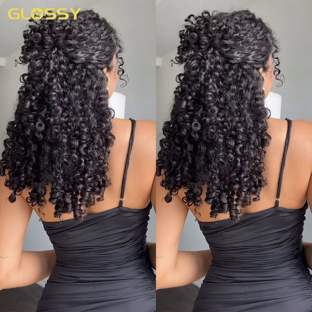300% Density Burmese Curly Human Hair Wigs For Women Brazilian No Glue Kinky Culry 3 IN 1 Half Wig 100% Human Hair Wigs On Sale