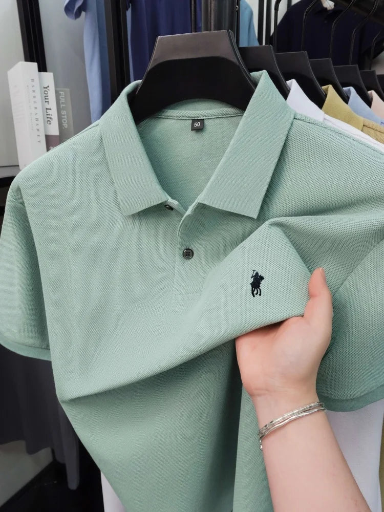 High end 100% cotton short sleeve polo shirt men's fashion luxury brand hot selling pony embroidery golf casual business T-shirt