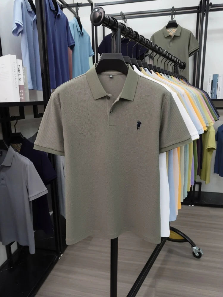 High end 100% cotton short sleeve polo shirt men's fashion luxury brand hot selling pony embroidery golf casual business T-shirt