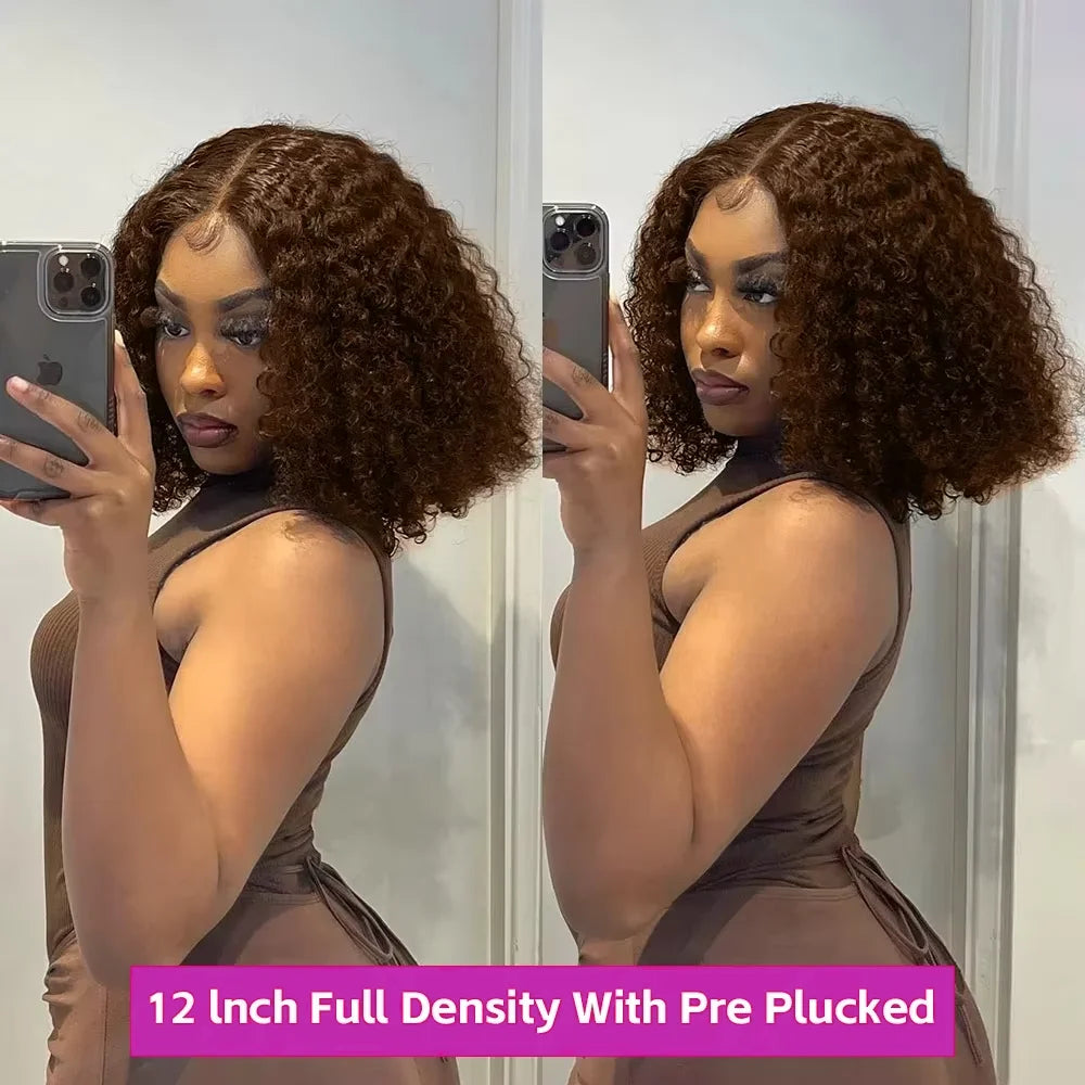 Deep Wave #4 Brown Water Wave Human Hair Bob Wigs 13×4 Lace Frontal Wigs Human Hair Short Wig Transparent Lace Human Hair Wig