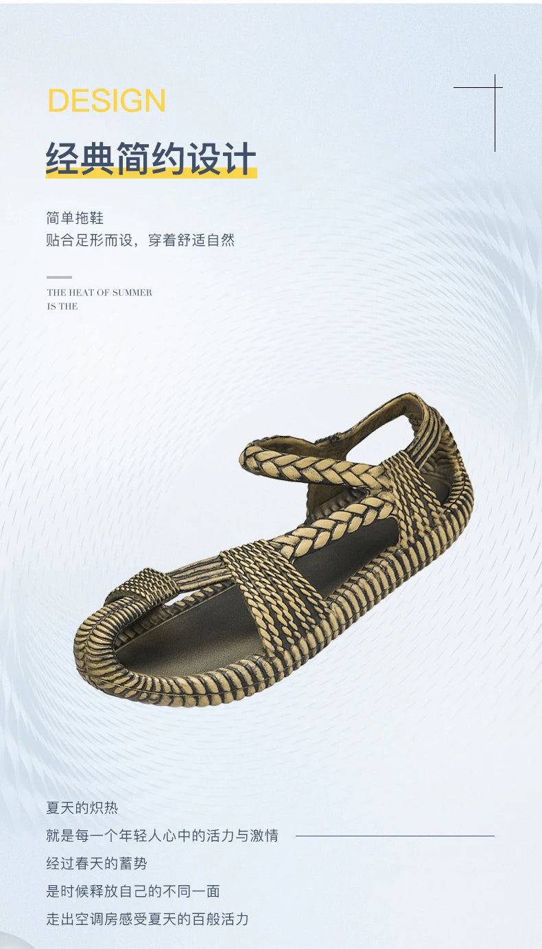 Summer Men's Straw Sandals Comfortable Flat Casual Flip-flop Shoes Men Wear-resistant Sandal for Men Outdoor Beach Shoes Size 47