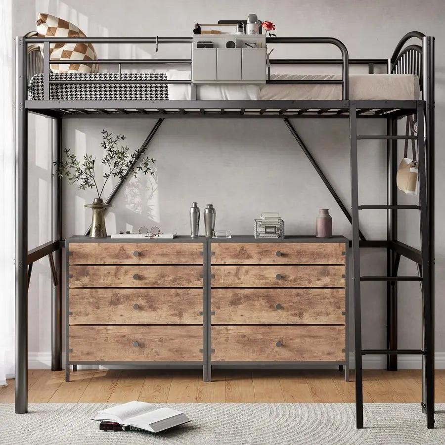 Loft Bed Twin Size, Twin Loft Bed with Bedside Caddy, Convertible Ladder amp FullLength Guardrails, SpaceSaving amp Noise Free