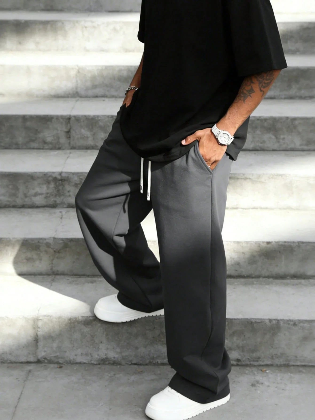 Men's Drawstring Waist Loose Wide Leg Casual Sweatpants For Autumn Winter Spring