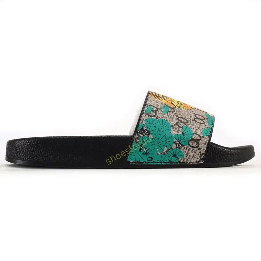 Designer Slippers Fashion Flat Slides Mens Womens claquettes Rubber Slide Sandal Black White Blooms Floral Flat Gear sole Luxury