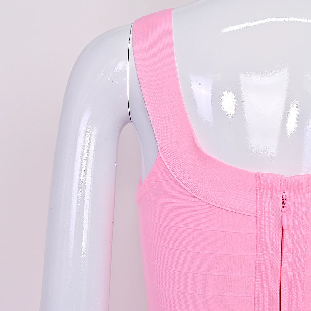BEAUKEY New Trendy Pink Ginger Bandage Mini Party Dress Women Quality Sexy Bustier Backless Bodycon Dress Club Birthday Dress