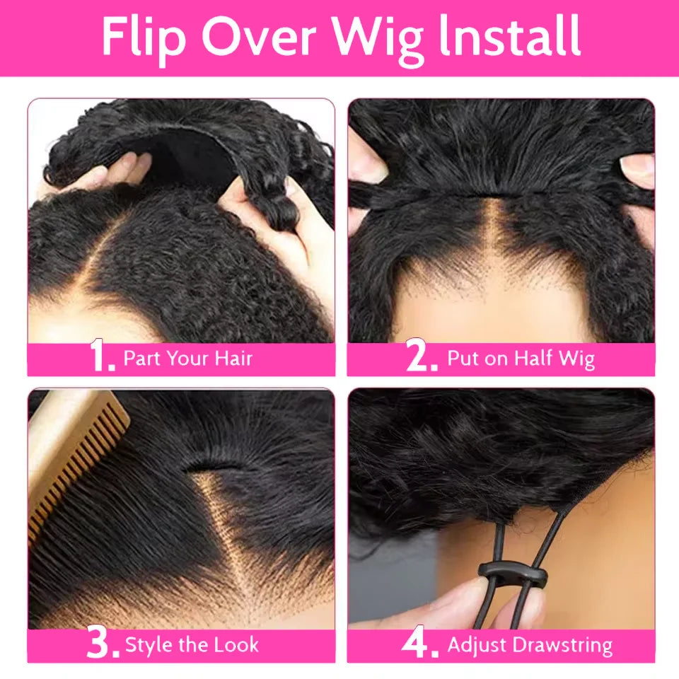 300% Density Burmese Curly Human Hair Wigs For Women Brazilian No Glue Kinky Culry 3 IN 1 Half Wig 100% Human Hair Wigs On Sale