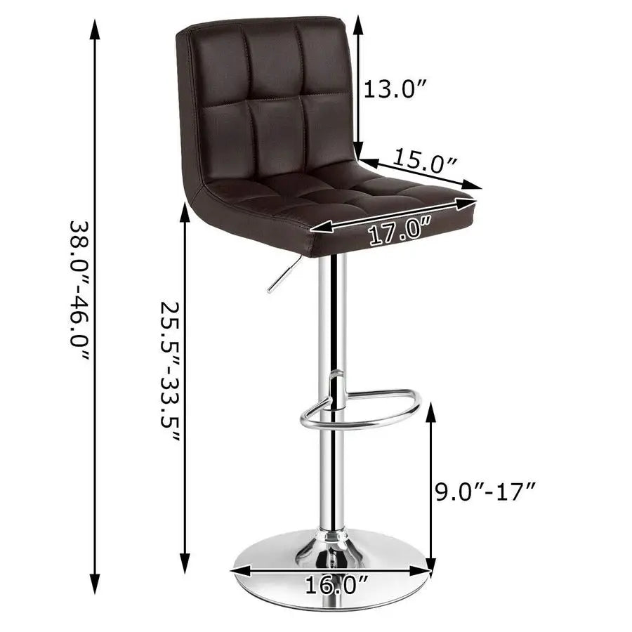 Adjustable Height PU Leather Barstools Set of 2, Brown Liv