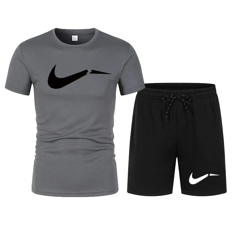 2026 men's summer T-shirt and shorts set, casual and fashionable short sleeved T-shirt combination, breathable sportswear