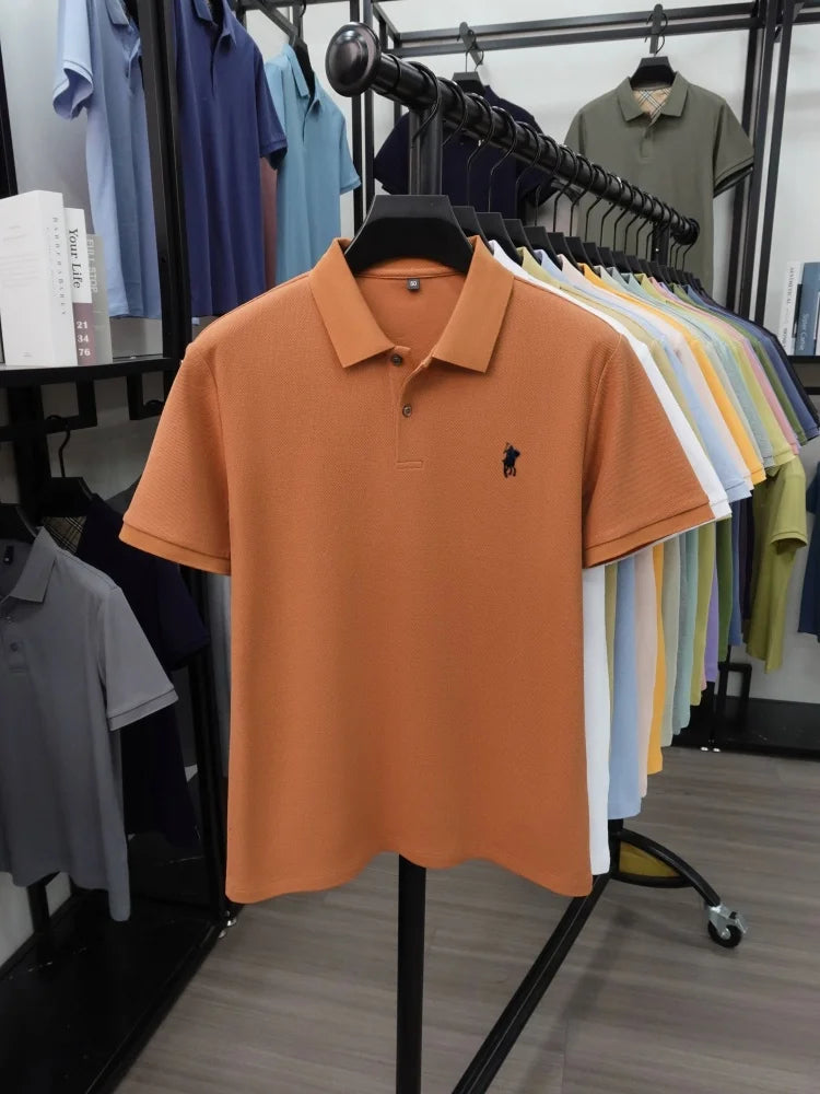High end 100% cotton short sleeve polo shirt men's fashion luxury brand hot selling pony embroidery golf casual business T-shirt
