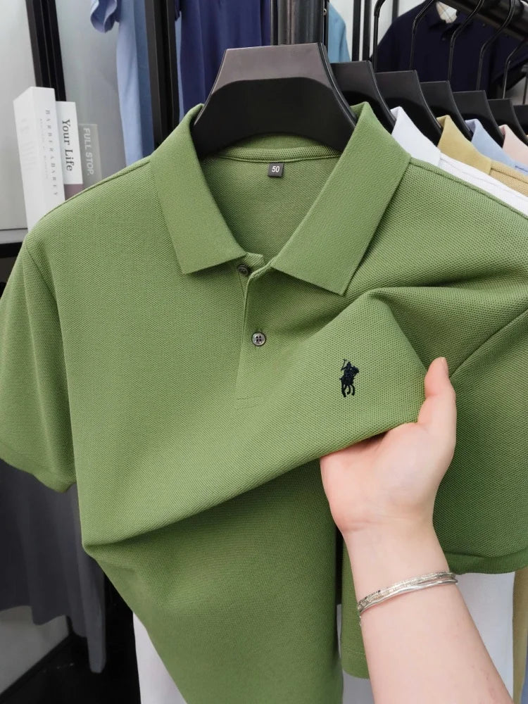 High end 100% cotton short sleeve polo shirt men's fashion luxury brand hot selling pony embroidery golf casual business T-shirt