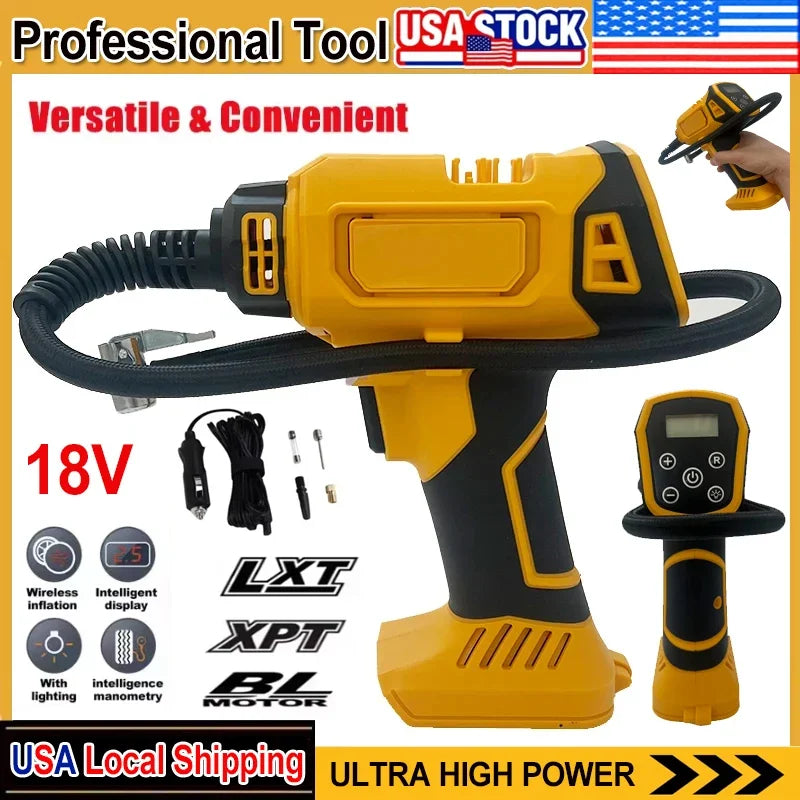 Fit DEWALT Battery Air Compressor Automatic Tire Inflator Cordless Electric Pump with Digital Pressure Gauge for Car Bike