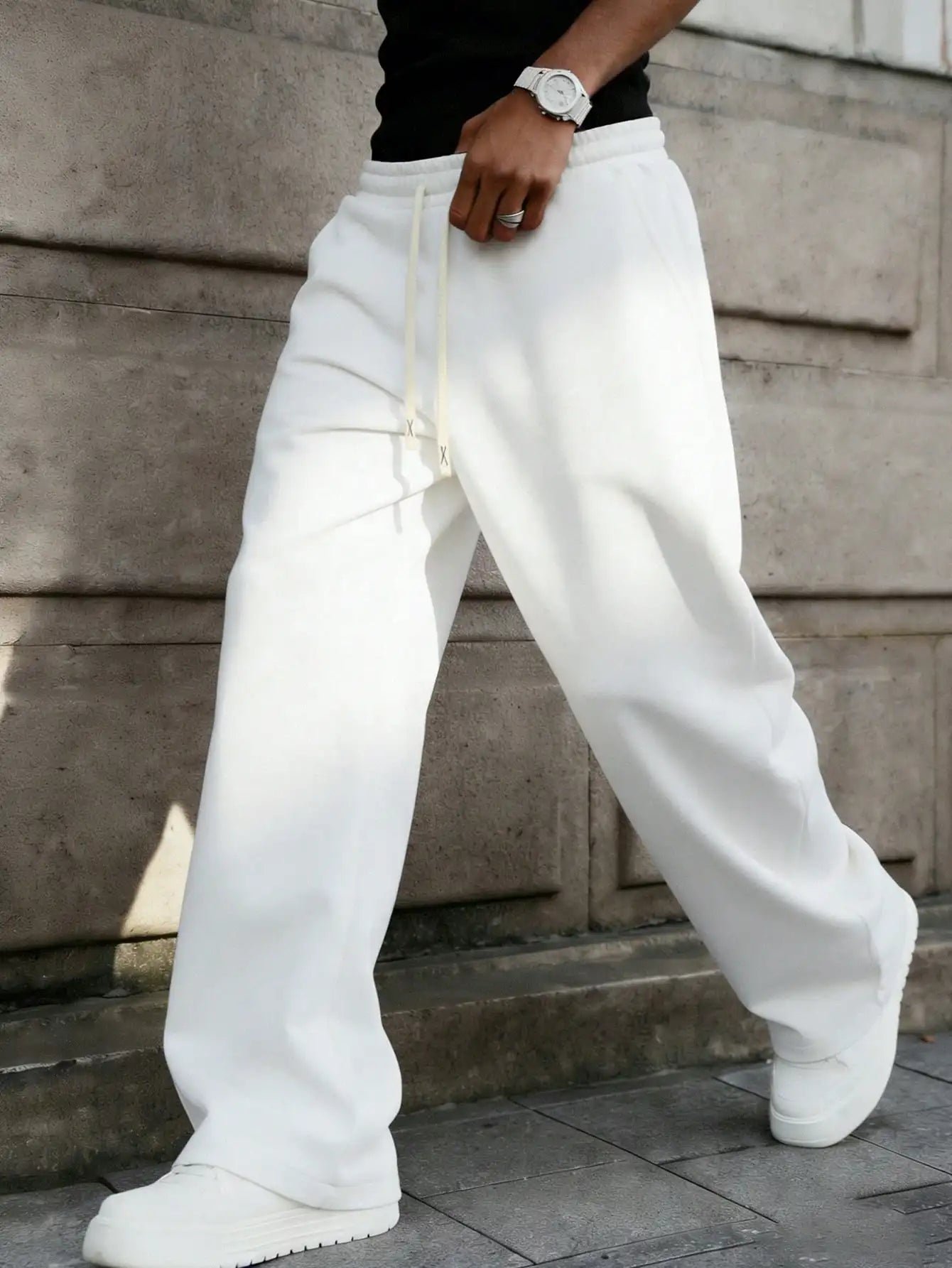 Men's Drawstring Waist Loose Wide Leg Casual Sweatpants For Autumn Winter Spring