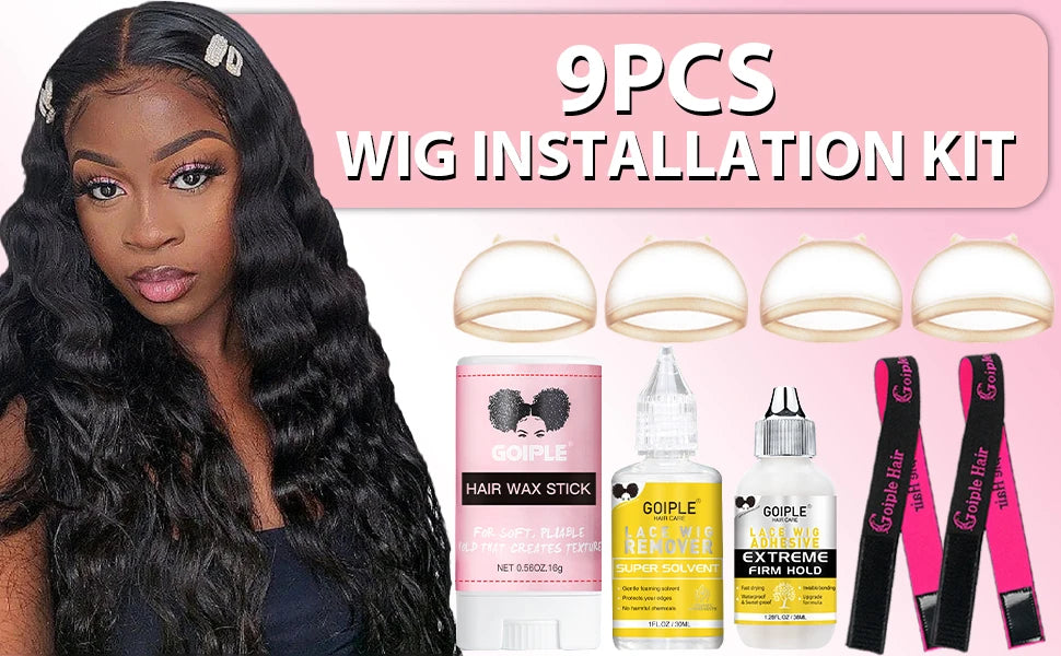 Wig Install & Styling Kit Waterproof Wig Glue Invisible Bonding for Long Lasting with Hair Wax Stick Tame Frizz Neat Edges