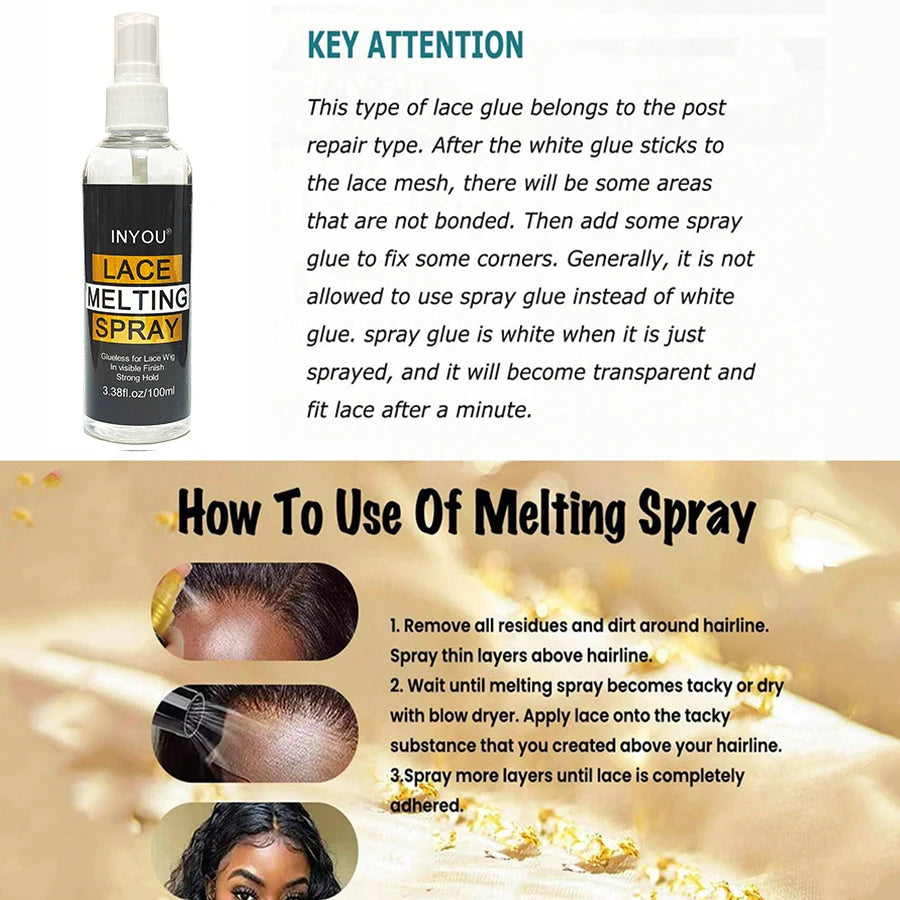100ML Lace Melting and Holding Spray Hair Adhesive for Wigs,  Lace Wig Melting Spray ,Strong Natural Finishing Hold