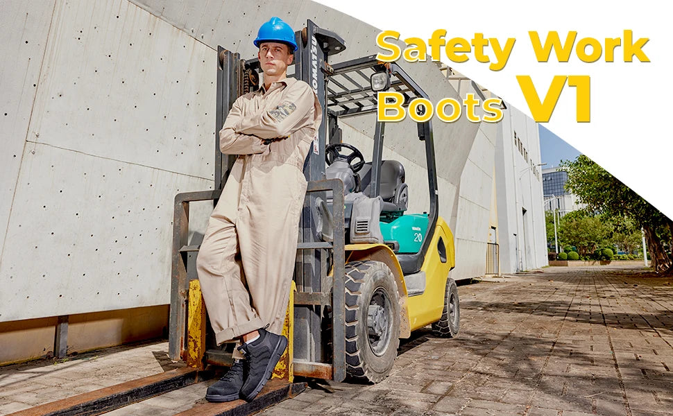 FitVille Widened Men'S Work Shoes Slip-On Composite Steel Toe Shoe Safe Puncture-Proof For Swollen Feet For Construction Sites